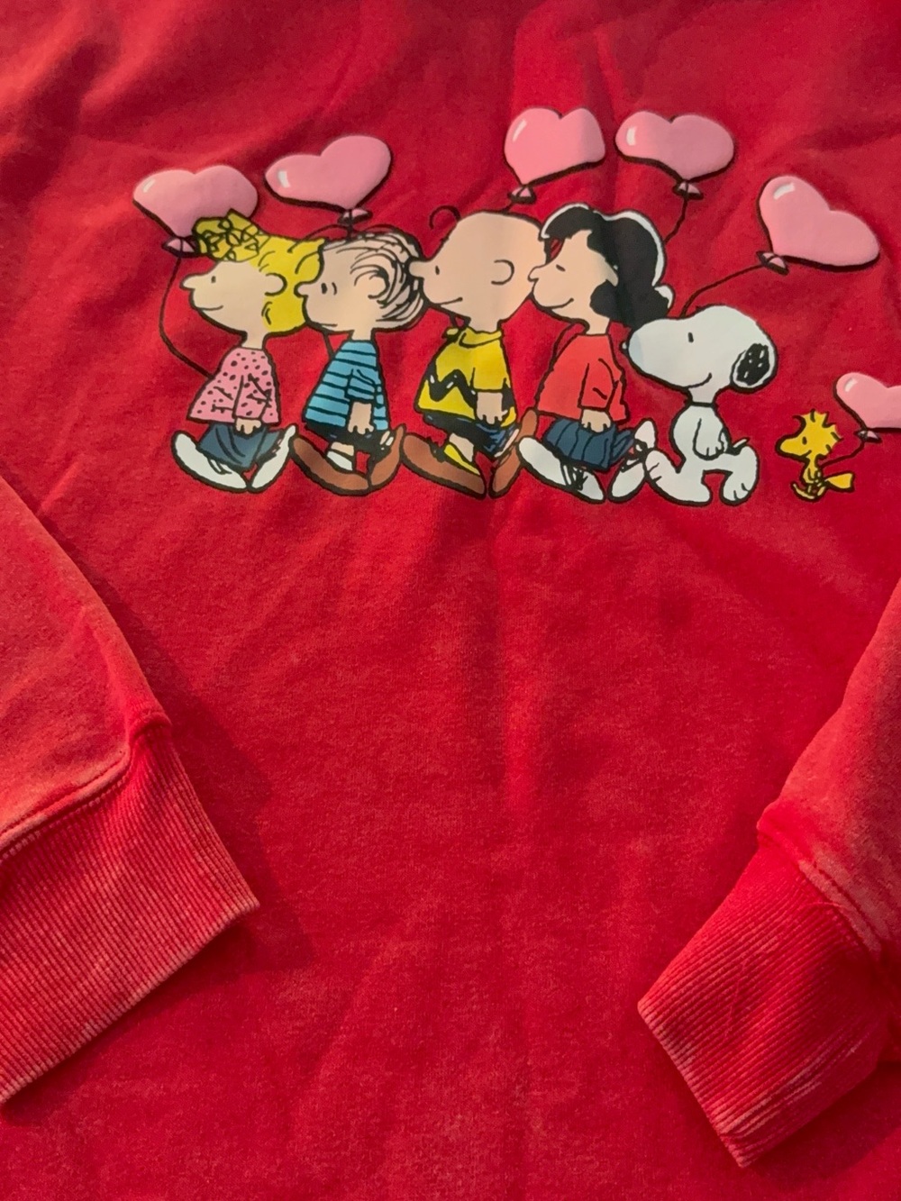 Peanuts Red Kids Sweatshirt with Character Heart Balloons